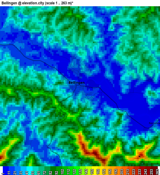 Bellingen elevation map