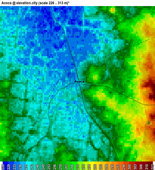 Avoca elevation map