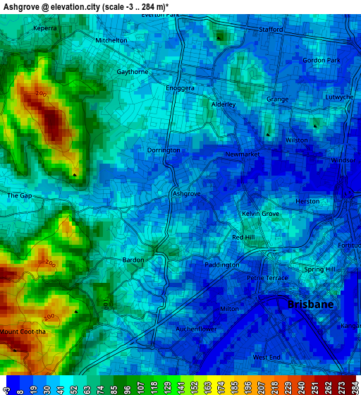 Ashgrove elevation map