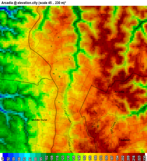 Arcadia elevation map