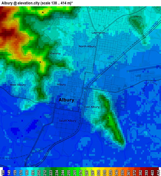 Albury elevation map