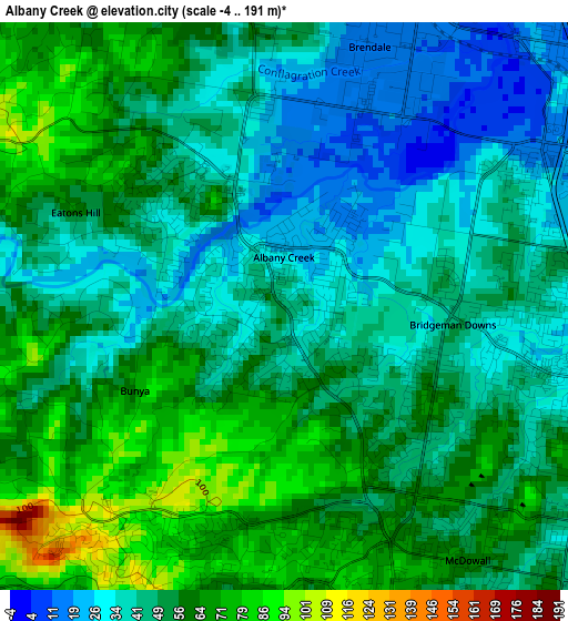 Albany Creek elevation map