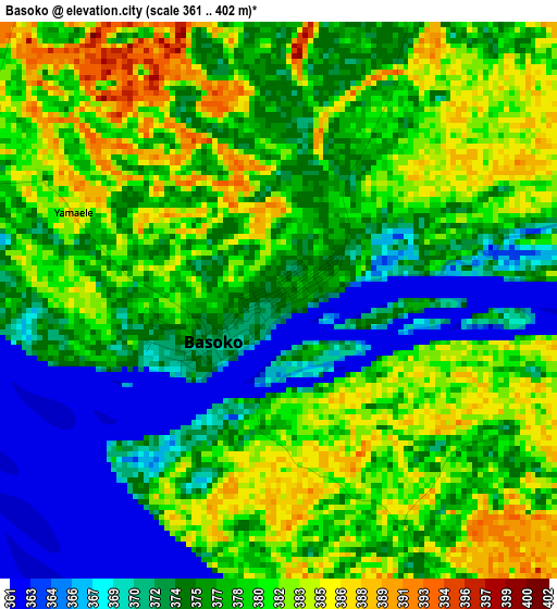 Basoko elevation map