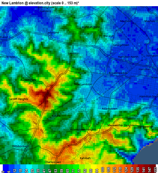 New Lambton elevation map