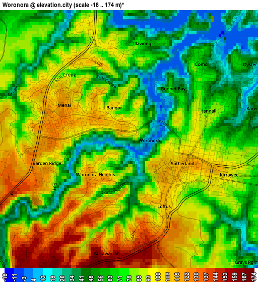 Woronora elevation map
