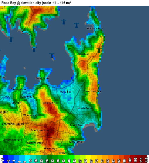 Rose Bay elevation map