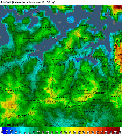 Lilyfield elevation map