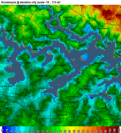 Drummoyne elevation map