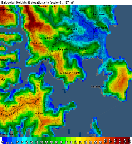 Balgowlah Heights elevation map