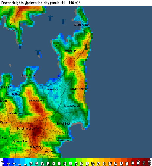 Dover Heights elevation map