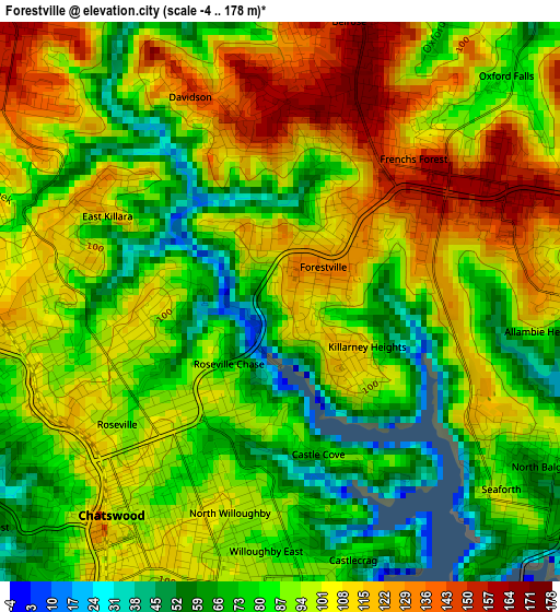 Forestville elevation map