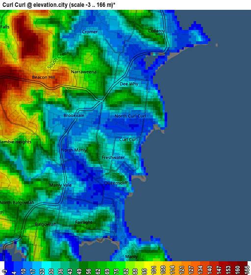 Curl Curl elevation map