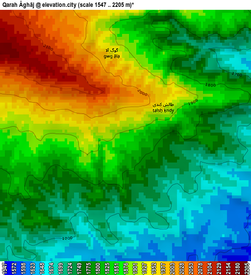 Qarah Āghāj elevation map