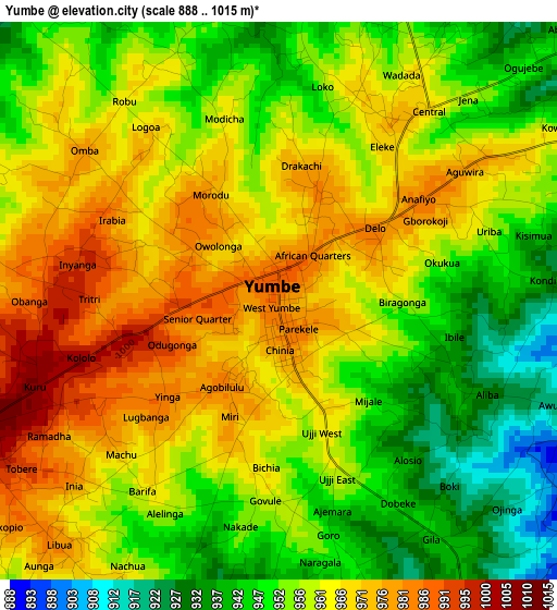 Yumbe elevation map