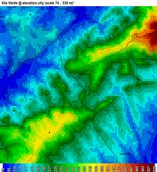 Vila Verde elevation map