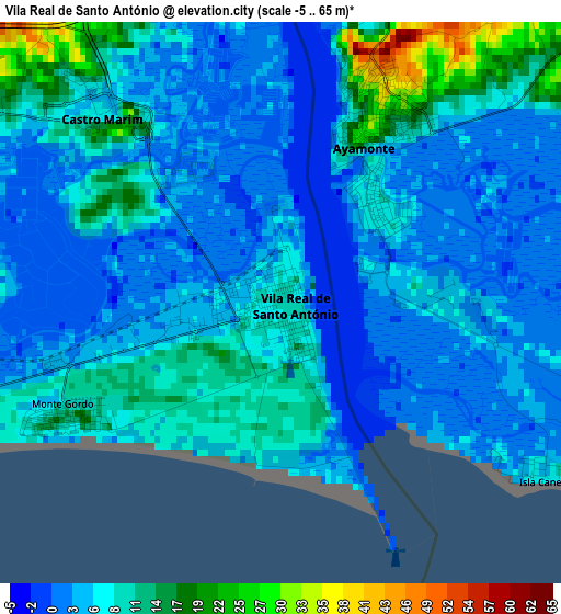 Vila Real de Santo António elevation map