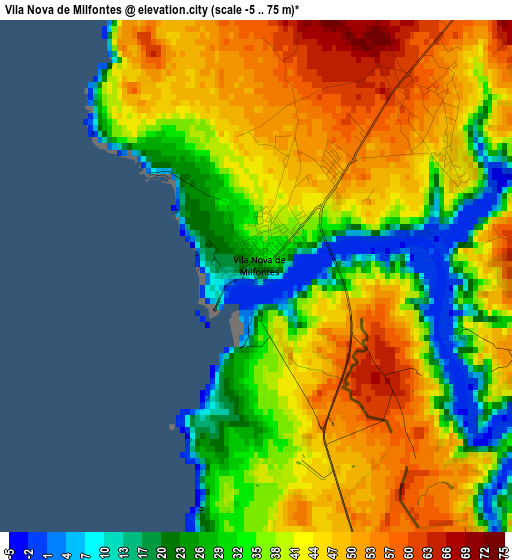 Vila Nova de Milfontes elevation map