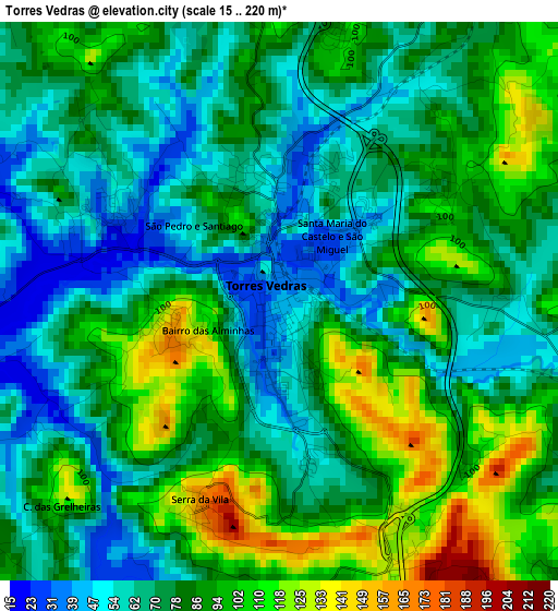 Torres Vedras elevation map