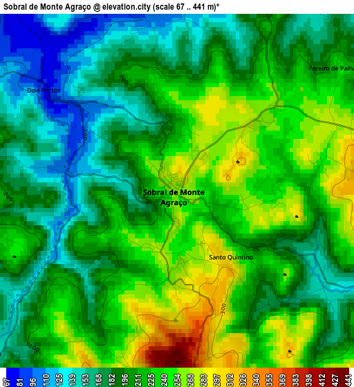 Sobral de Monte Agraço elevation map