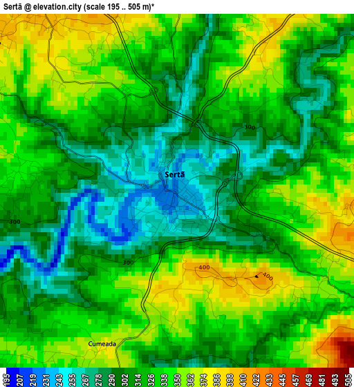 Sertã elevation map