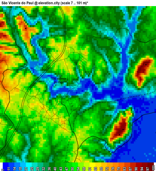 São Vicente do Paul elevation map