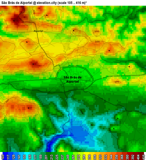 São Brás de Alportel elevation map