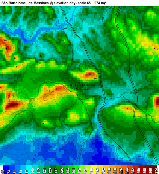 São Bartolomeu de Messines elevation map