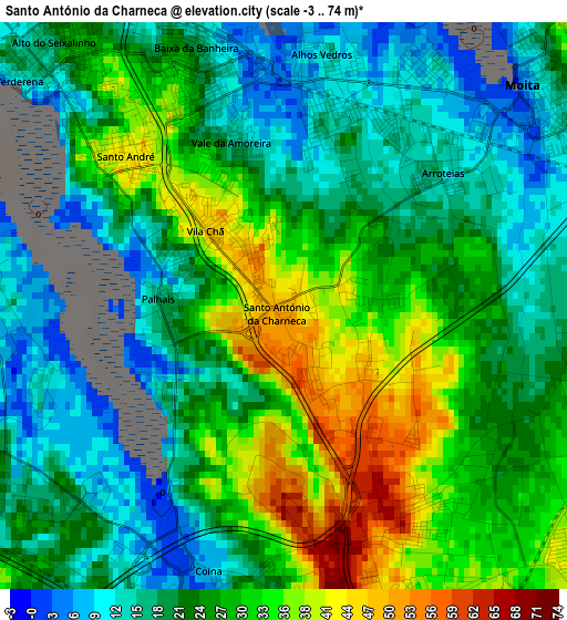 Santo António da Charneca elevation map