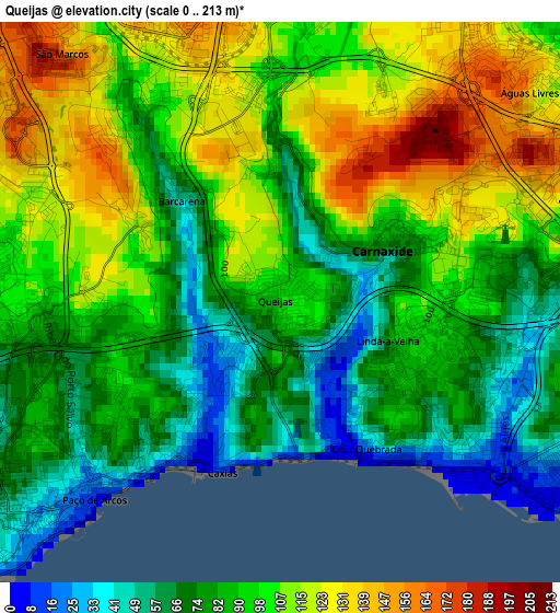 Queijas elevation map