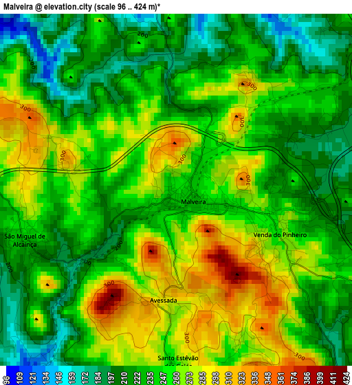 Malveira elevation map