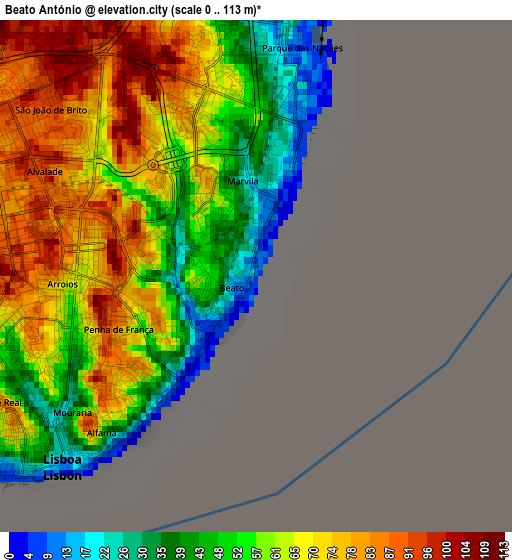 Beato António elevation map
