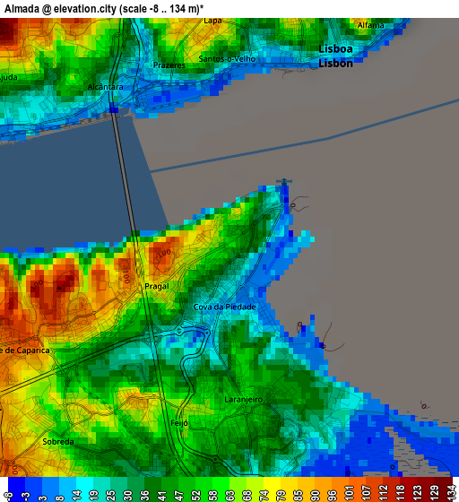 Almada elevation map