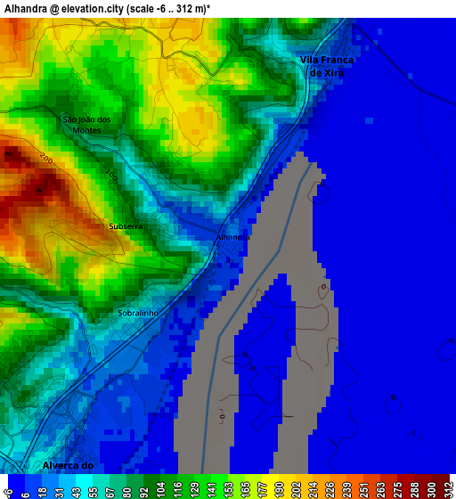 Alhandra elevation map