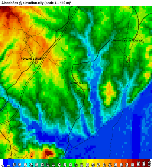 Alcanhões elevation map