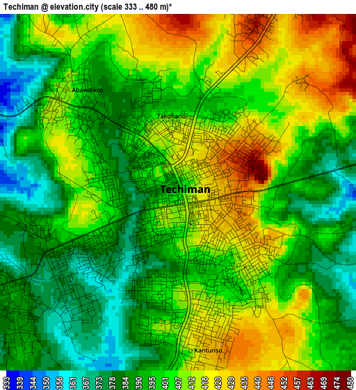 Techiman elevation map