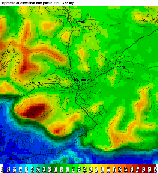 Mpraeso elevation map