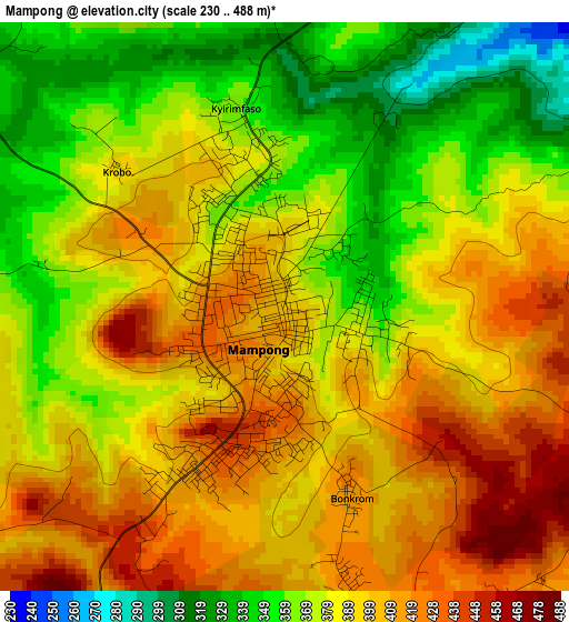 Mampong elevation map