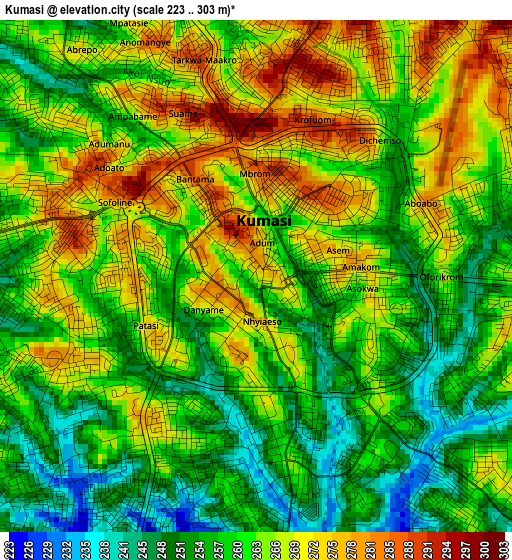 Kumasi elevation map