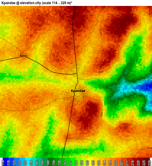 Kpandae elevation map