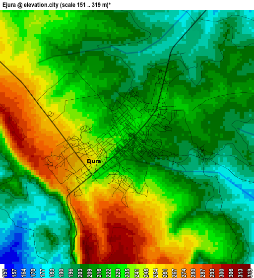 Ejura elevation map