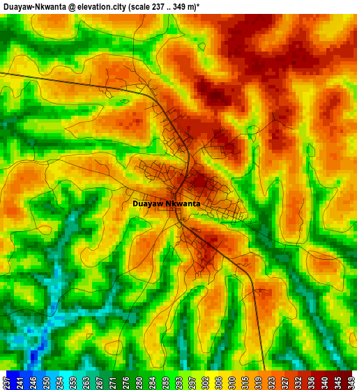 Duayaw-Nkwanta elevation map