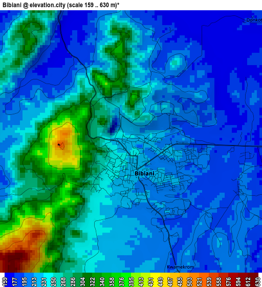 Bibiani elevation map
