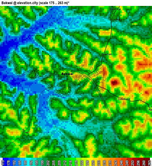 Bekwai elevation map