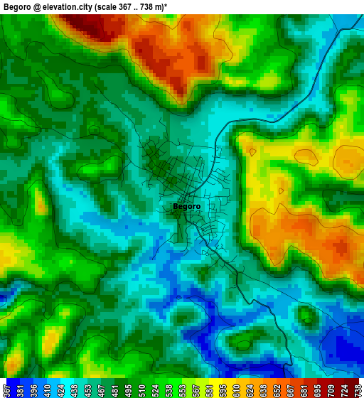 Begoro elevation map