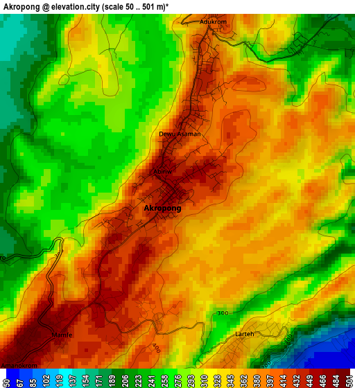 Akropong elevation map