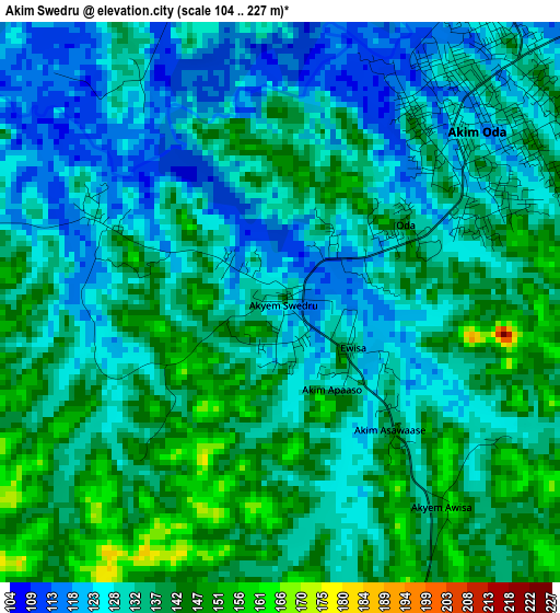 Akim Swedru elevation map