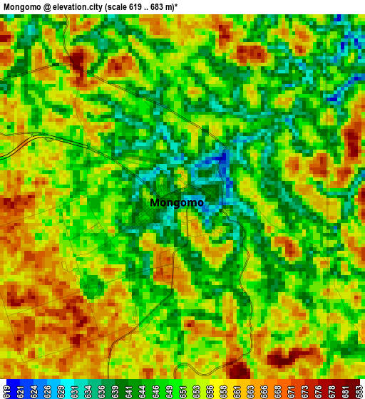 Mongomo elevation map