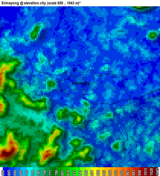Evinayong elevation map