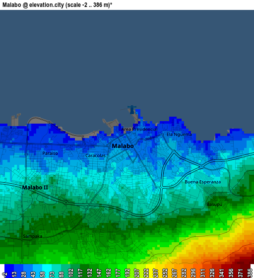 Malabo elevation map