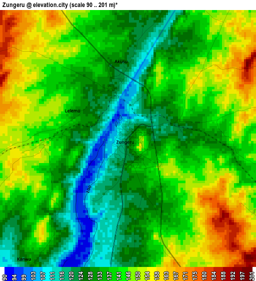 Zungeru elevation map